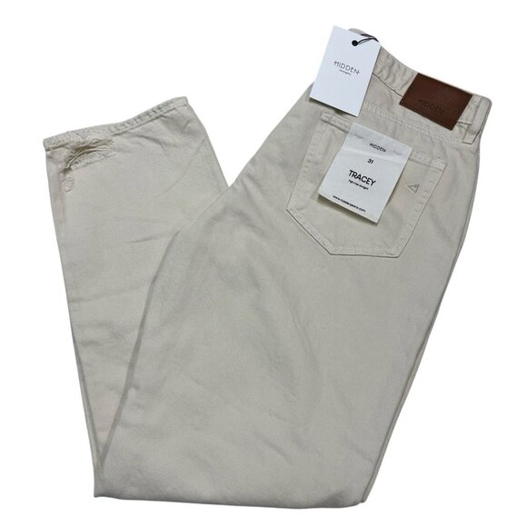 Hidden‎ Tracey Jeans Womens 31 Cream Tracey High Rise Straight Distressed Denim - Picture 1 of 11